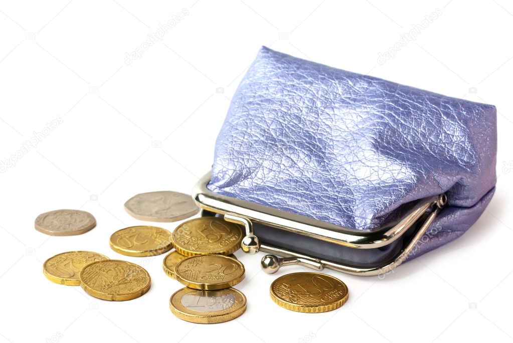 Purse with pocket money isolated