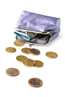 Purse with money isolated on white clipart