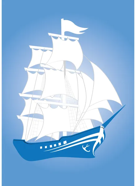 Плавучий синій фантастичний корабель Ліцензійні Стокові Ілюстрації