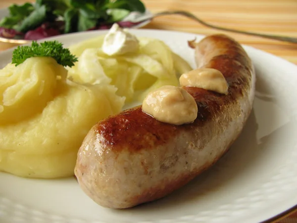 Frying sausage with fennel and mashed po — Stock Photo, Image