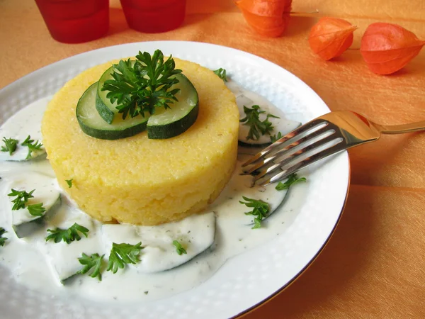 Polenta cukkini krém sajt mártással — Stock Fotó