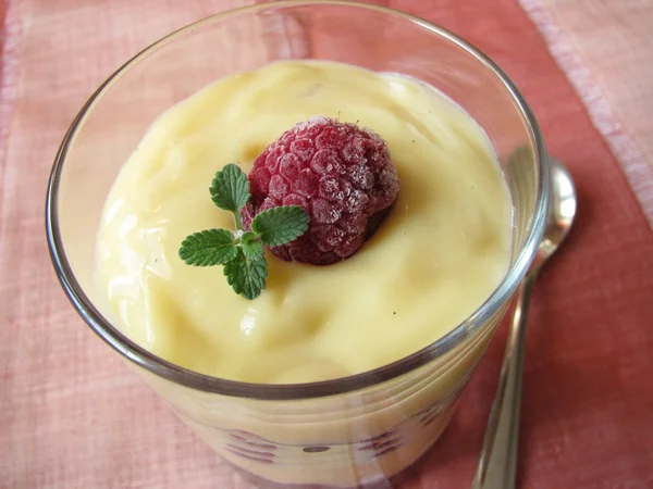 Vanilla pudding with berries — Stock Photo, Image