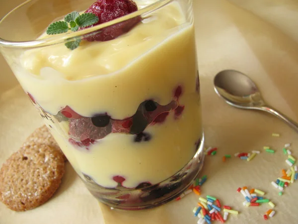 Vanilla pudding with berries — Stock Photo, Image