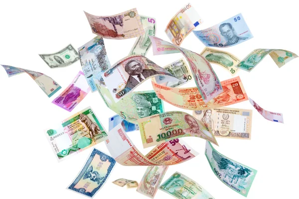 Vliegende geld van over de hele wereld — Stockfoto
