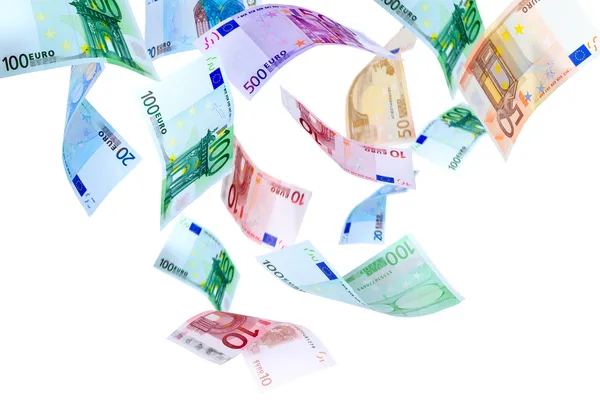 Dinheiro em euros voador — Fotografia de Stock