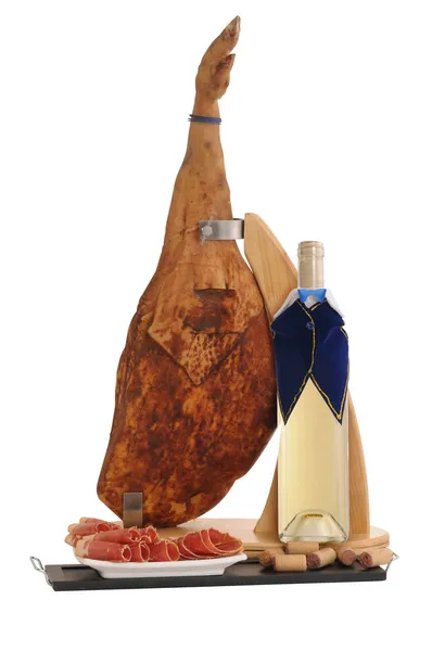 Cured ham and wine — Stock Photo, Image