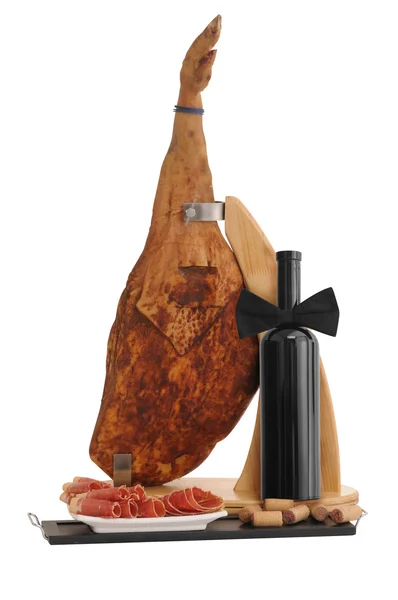 Gerookte ham en wijn — Stockfoto