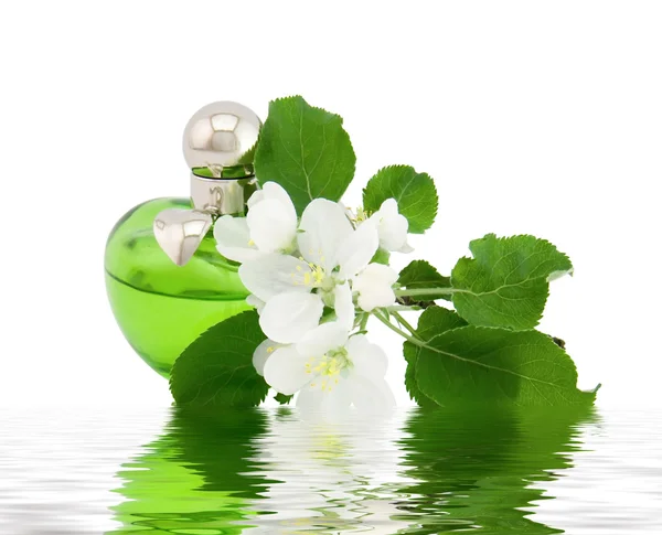 Parfumfles en bloemen — Stockfoto