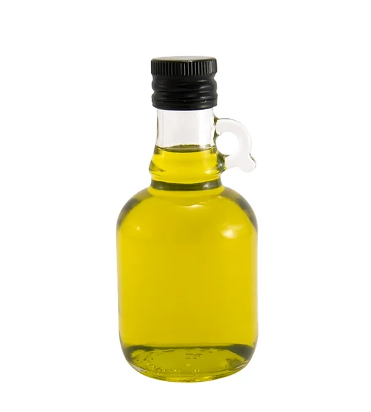 Olivolja i ursprungliga flaskan Stockfoto