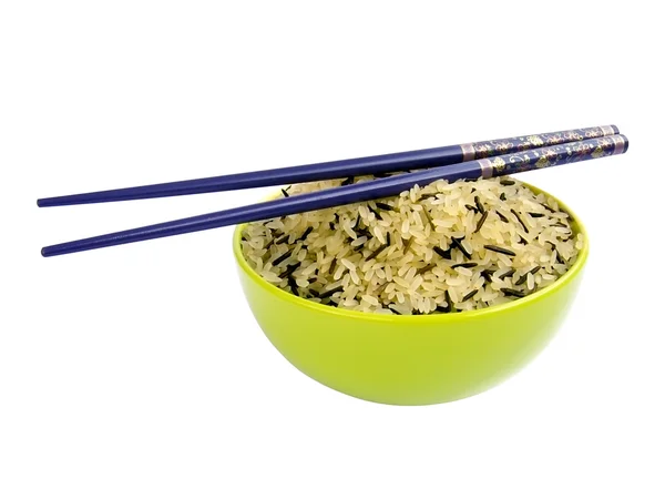 Mísa s divokou rýží a hůlky — Stock fotografie