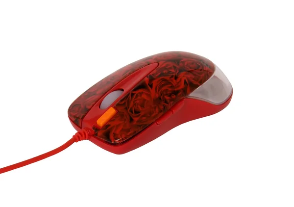 Mouse del computer rosso con rose — Foto Stock
