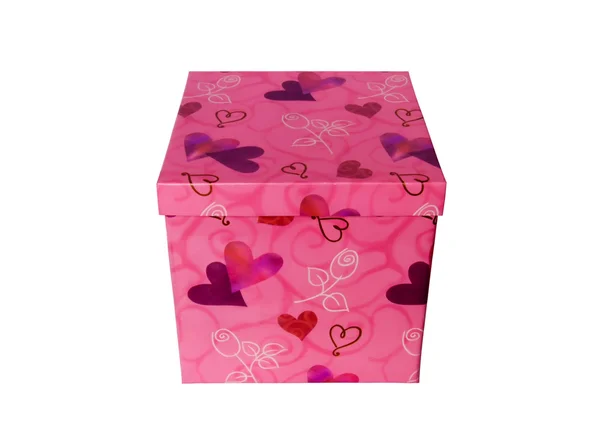 Розовая подарочная коробка с сердцем — стоковое фото