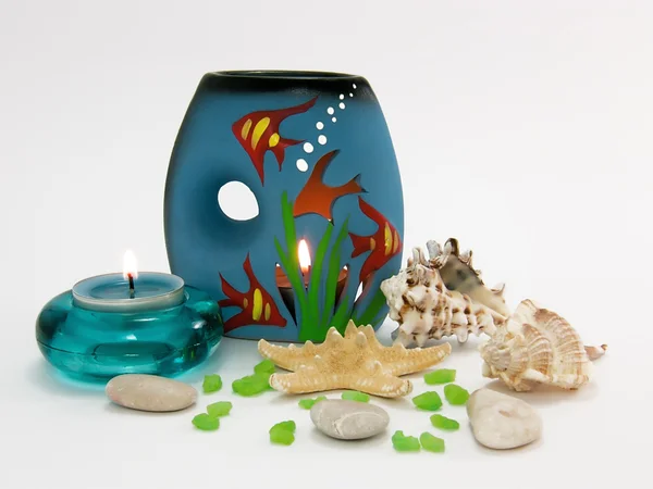 Bath salt, aroma lamp and aroma candle — Stock Photo, Image