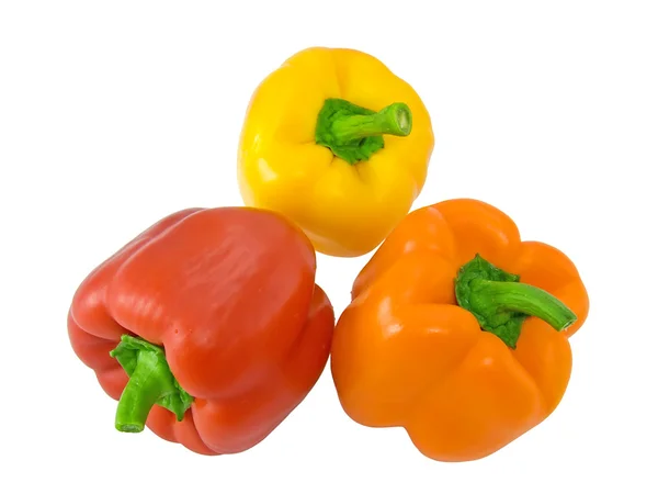 Tre paprika på en vit — Stockfoto