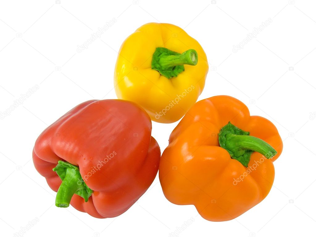 Three sweet peppers on a white