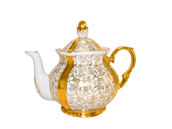 Золотой античный фарфоровый чайник — стоковое фото