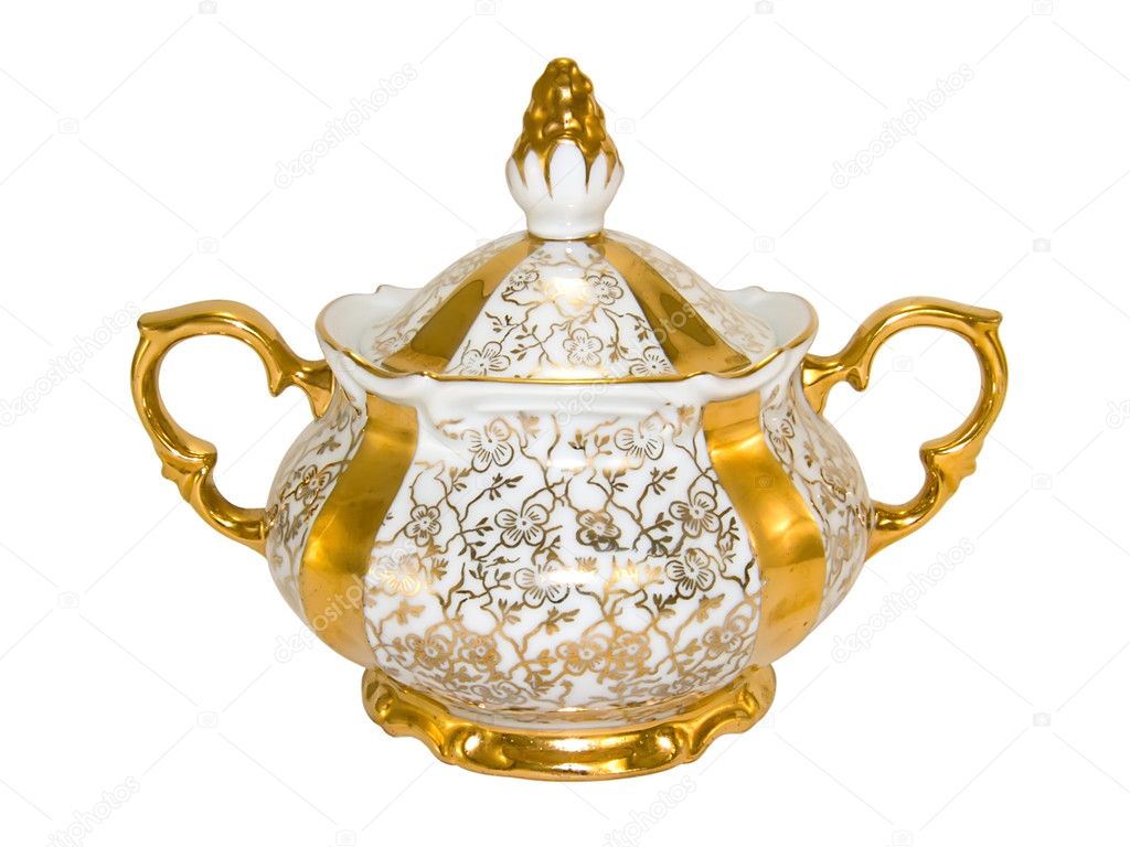 Gold antique porcelain sugar bowl