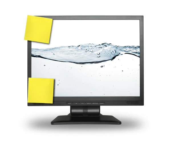 Lcd screen with two yellow notes — Stock Photo, Image