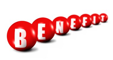 Benefit word made of spheres on white clipart