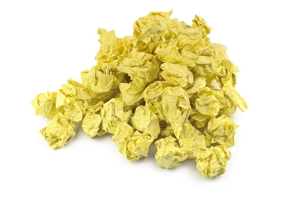 Gele verfrommeld papier ballen — Stockfoto