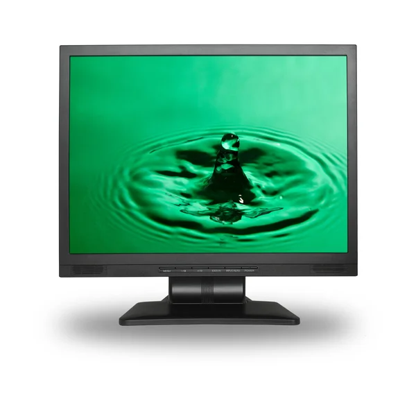 Počítačový monitor s stříkající vodě — Stock fotografie