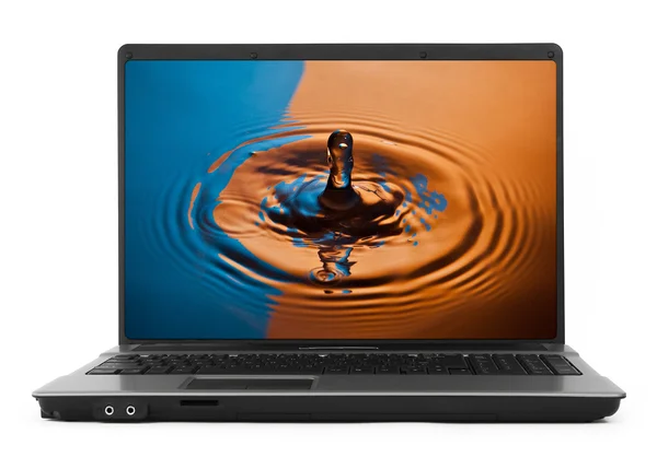 Wide notebook with water splash — Stock Photo, Image