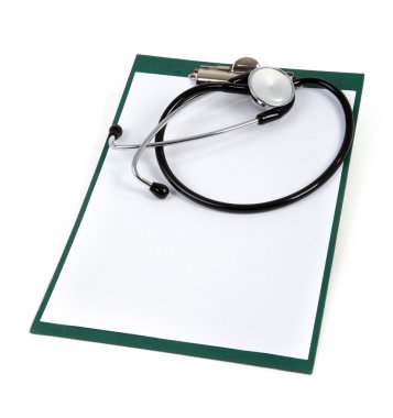 Clipboard with stethoscope on white clipart