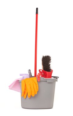 Bucket with cleaning supplies clipart