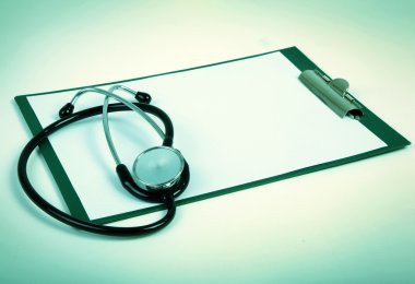 Blank clipboard with stethoscope clipart