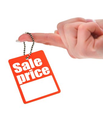 Hand holding price tag clipart