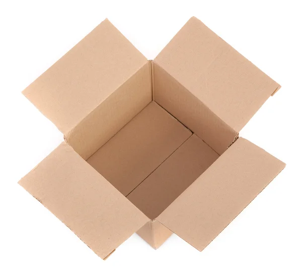 Картонная коробка на белом - вид сверху — стоковое фото