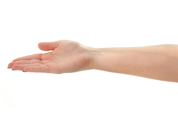 Mão feminina segurando um objeto invisível — Fotografia de Stock