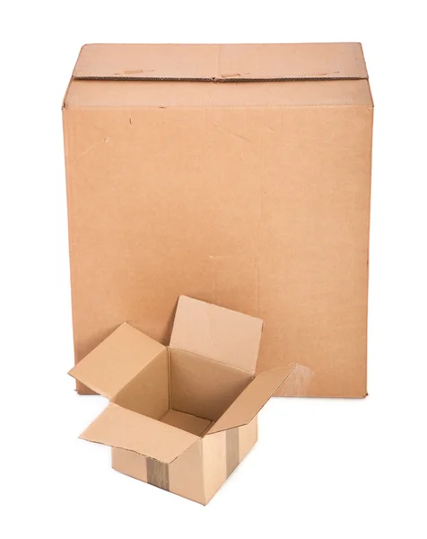 Two cardboard boxes on white — Stok fotoğraf