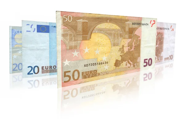 Billetes en euros con reflexión —  Fotos de Stock