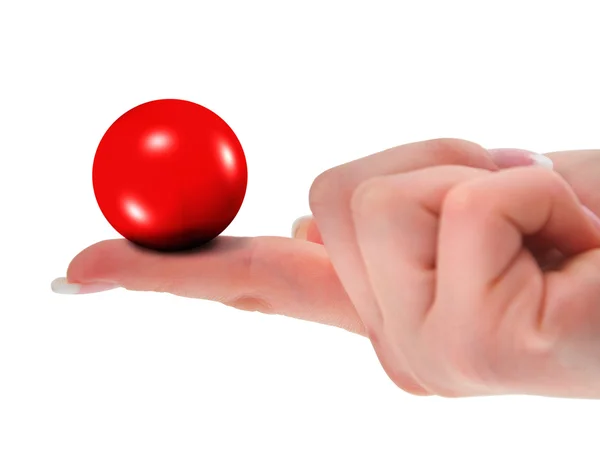 Mão segurando bola 3D vermelha em branco — Fotografia de Stock