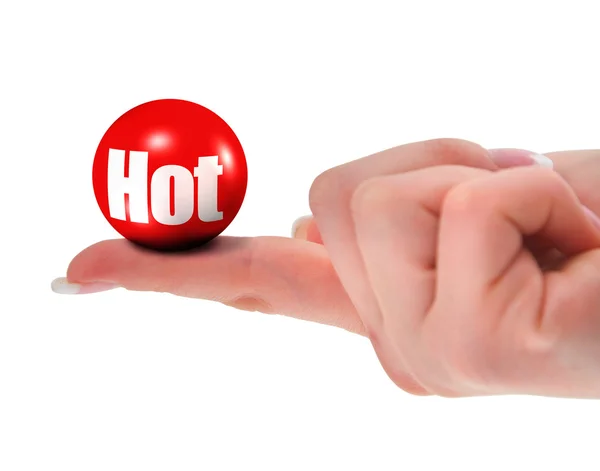 Mão segurando bola 3D quente vermelha — Fotografia de Stock