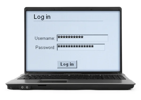 Notebook s log na obrazovce — Stock fotografie