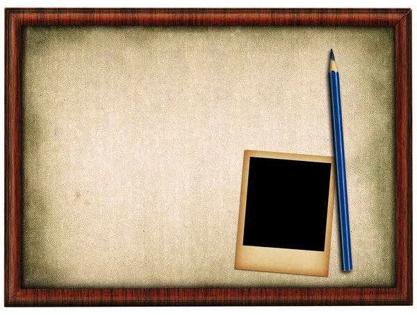 Wooden frame pencil and photo — Stock Photo, Image