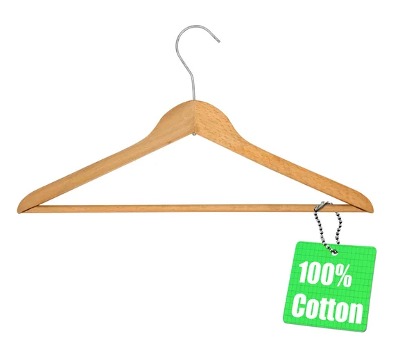 Percha de abrigo y etiqueta 100% algodón —  Fotos de Stock
