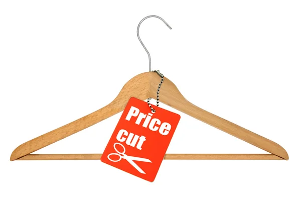 Elbise askısı ve fiyat etiketi kesmek — Stok fotoğraf