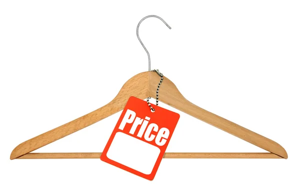 Percha de abrigo y etiqueta de precio — Foto de Stock