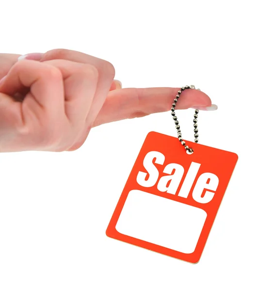 Hand holding sale tag — Stock Photo, Image