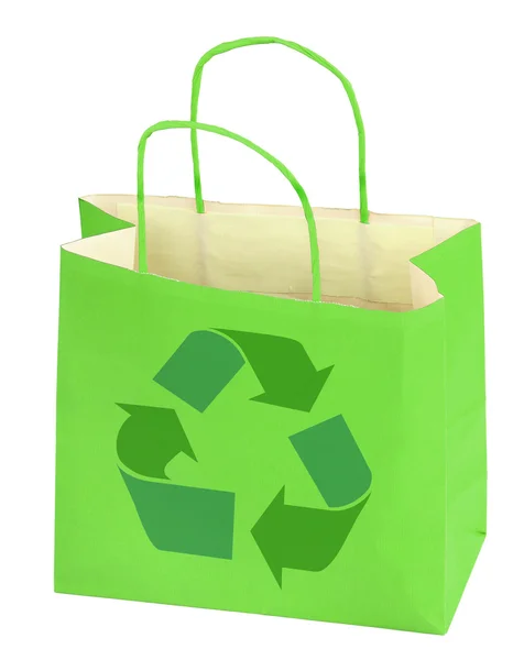 Мешок для покупок с символом переработки — стоковое фото