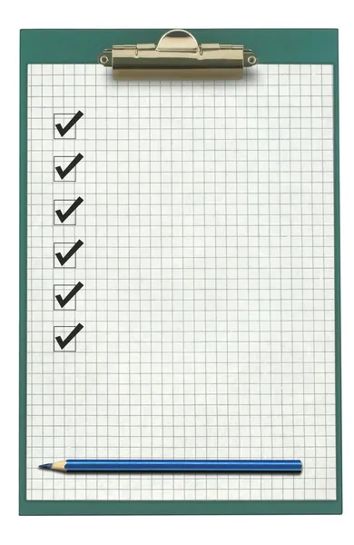 Clipboard with checklist and pencil — Stock Photo, Image