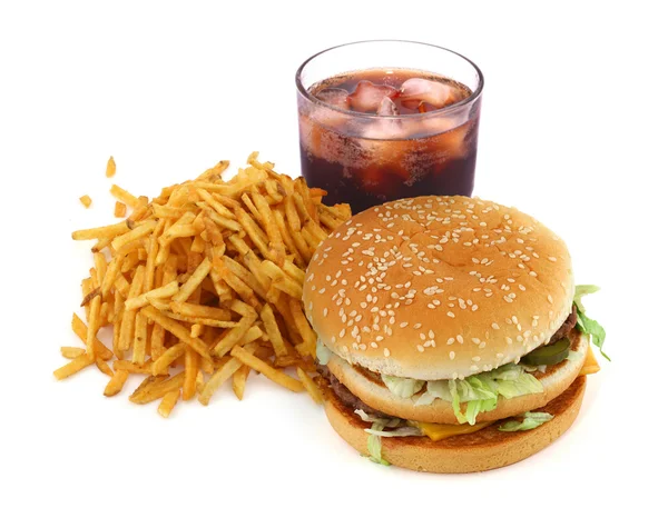 Sült krumpli, a hamburger és a kóla — Stock Fotó