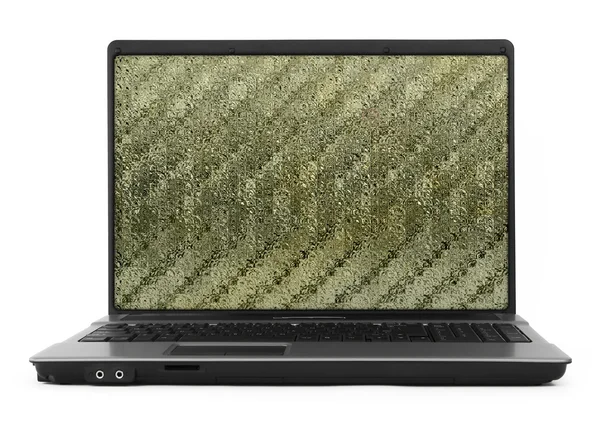 Laptop na biały z streszczenie tapeta — Zdjęcie stockowe