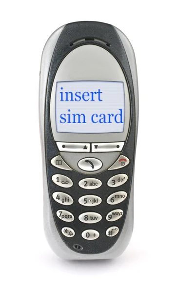 挿入 sim カードのメッセージと携帯電話 — ストック写真
