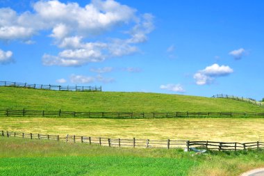 Country view with fields and fences