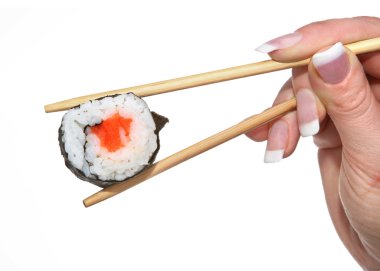 Female hand holding sushi clipart