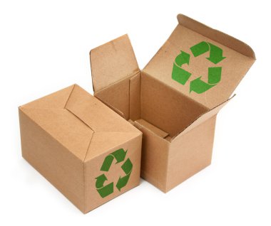 Cardboard boxes with recycle symbol clipart